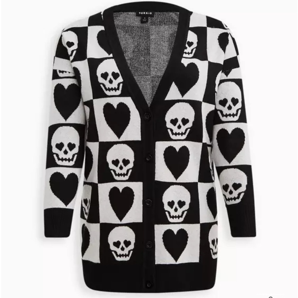 Torrid Black and White Skull Heart Cardigan